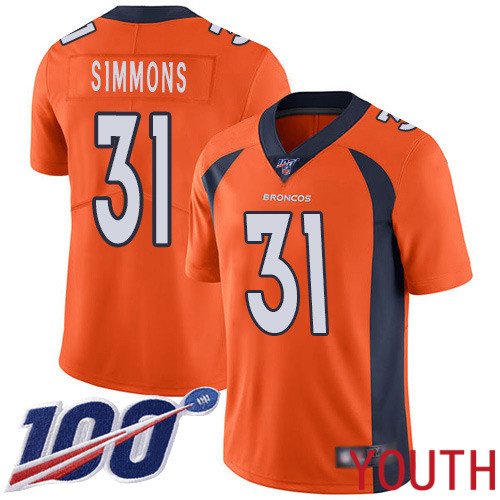 Youth Denver Broncos #31 Justin Simmons Orange Team Color Vapor Untouchable Limited Player 100th Season Football NFL Jersey->youth nfl jersey->Youth Jersey